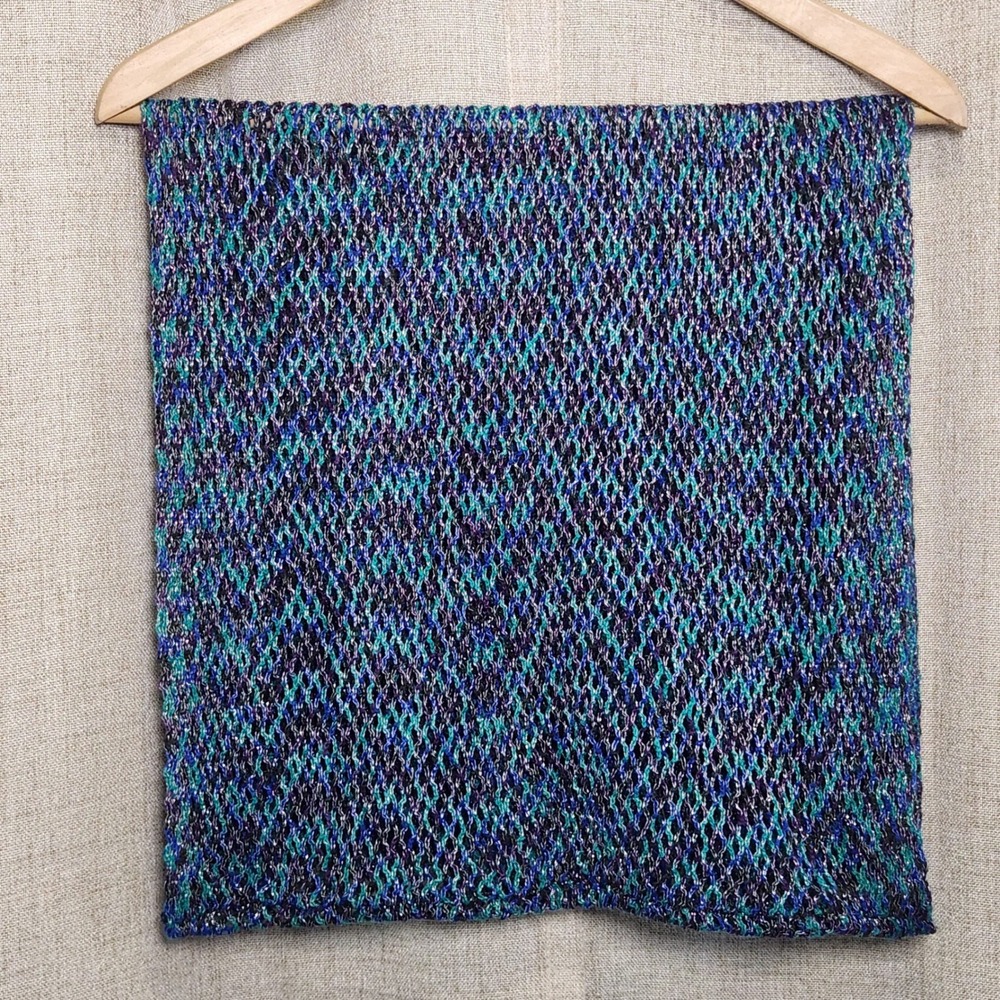 Casual Infinty Scarf‎ Wide Purple/Teal/Silver 15"x32" Deep Color Crochet Knit